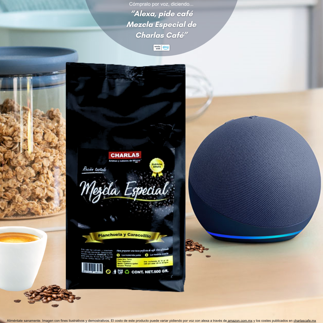 Café Mezcla Especial Charlas Café®. Planchuela y Caracolillo 500 grs. 100% Arábica. 