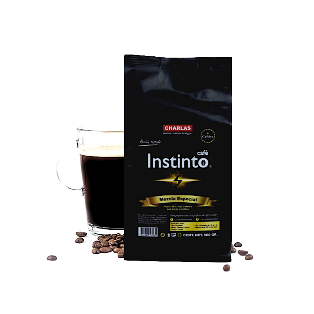 Café Instinto. Charlas Café®. Más Cafeína. Mezcla Arábica y Robusta 500 grs.