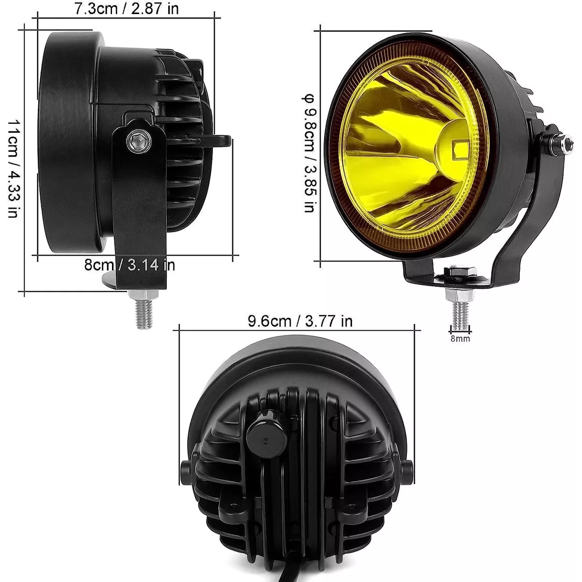 Par 4''faros Auxiliares Redondos Led Niebla Jeep Wrangler Jk Amarillo