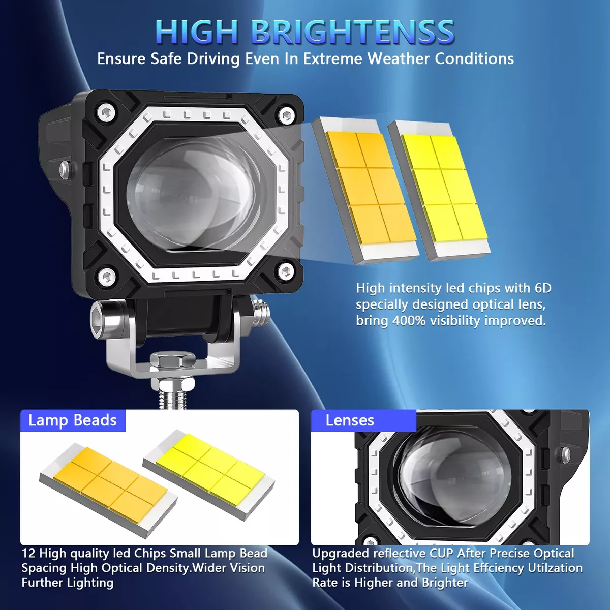 Par Luces Led Auxiliares Faros De Lupa 120w Para Auto Moto