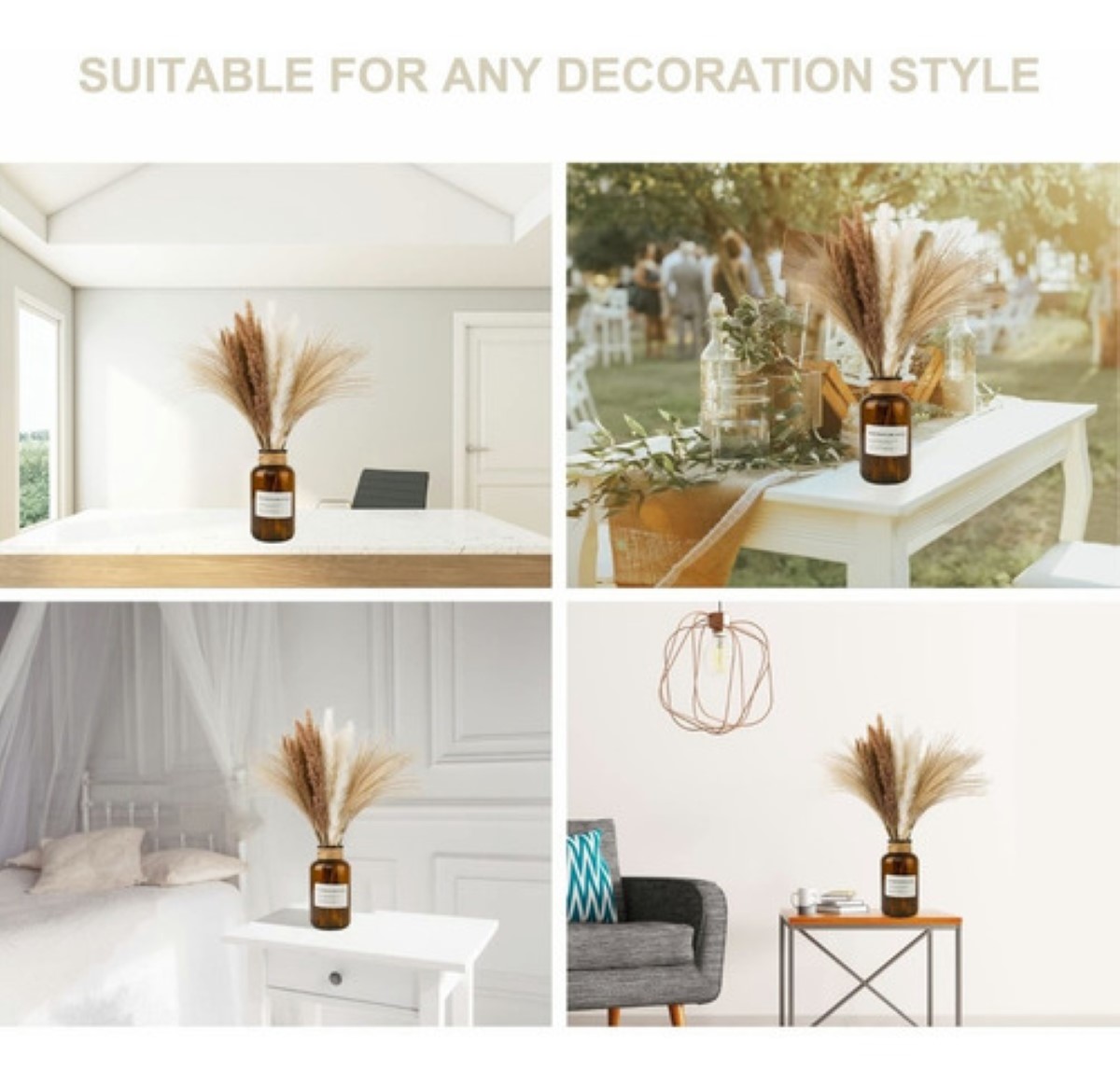 Pampas Secas 30pcs Plantas Decorativas Flores Artificiales 15Blanco+15Rojo 30Pcs