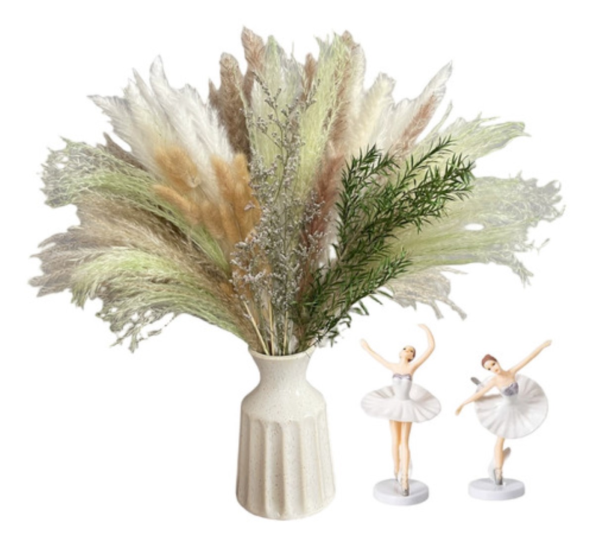 60pcs Pampas Secas Plantas Decorativas Flores Artificiales Verde claro