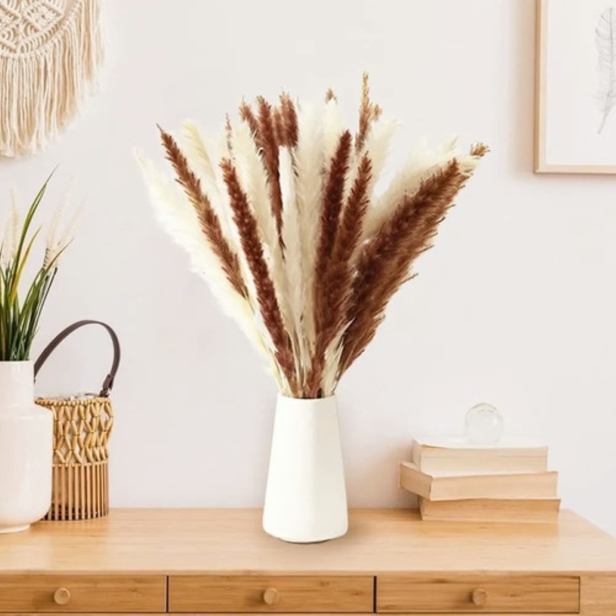 Pampas Secas 30pcs Plantas Decorativas Flores Artificiales 15Blanco+15Rojo 30Pcs