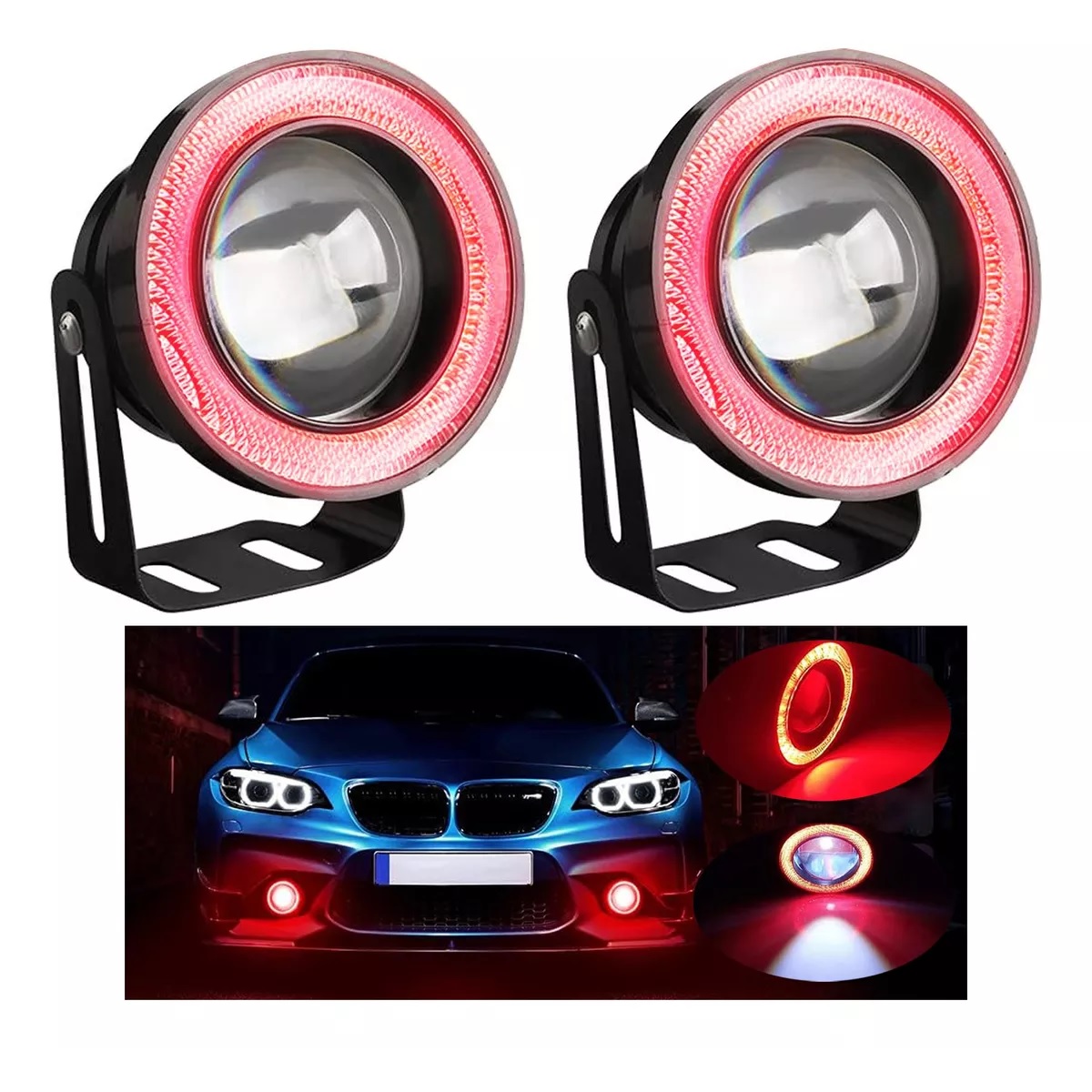 2pz Faros Antiniebla 3.5¨ Auxiliares Ojo De Angel Color Auto Rojo