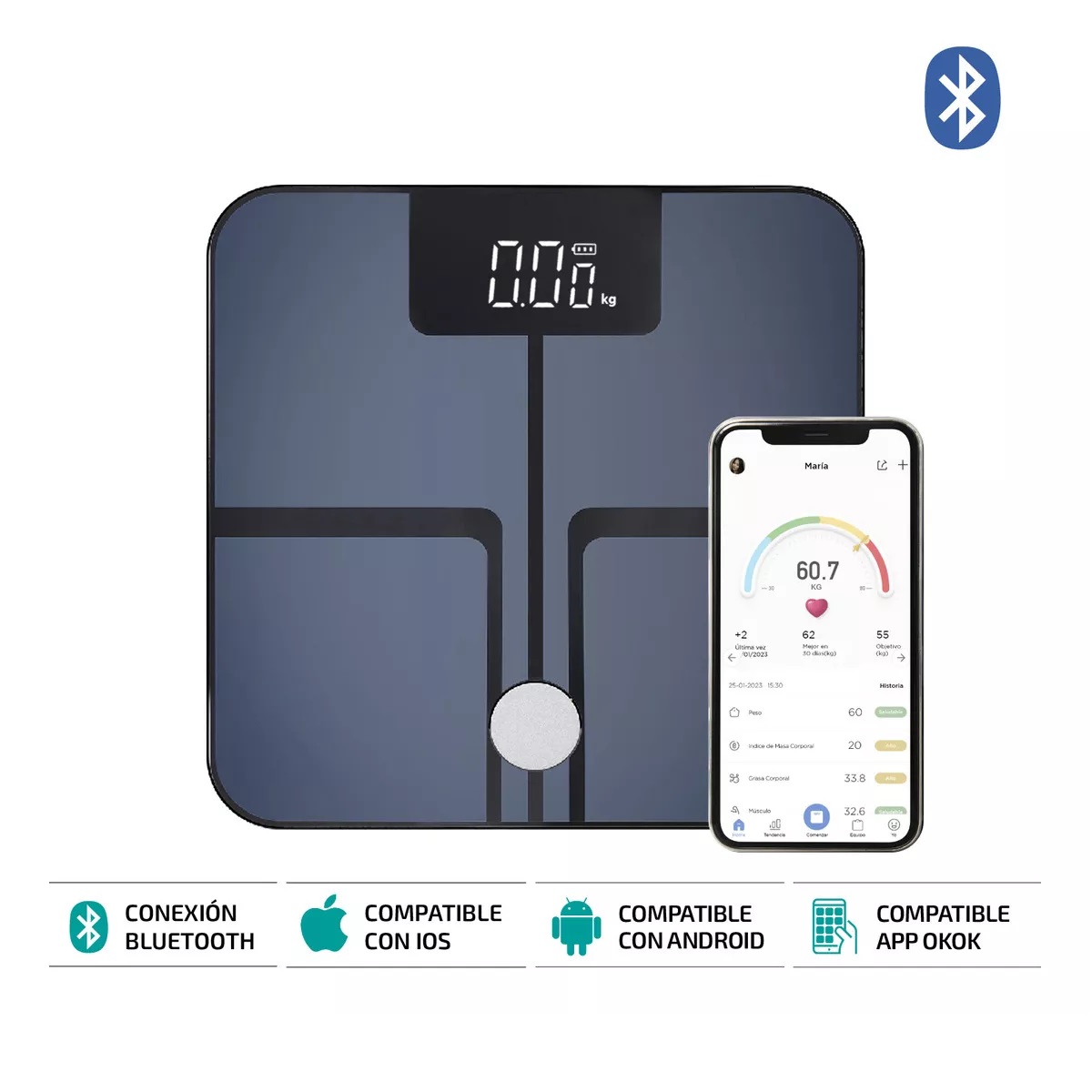 Bascula Digital Inteligente Bluetooth 180 Kg Negro