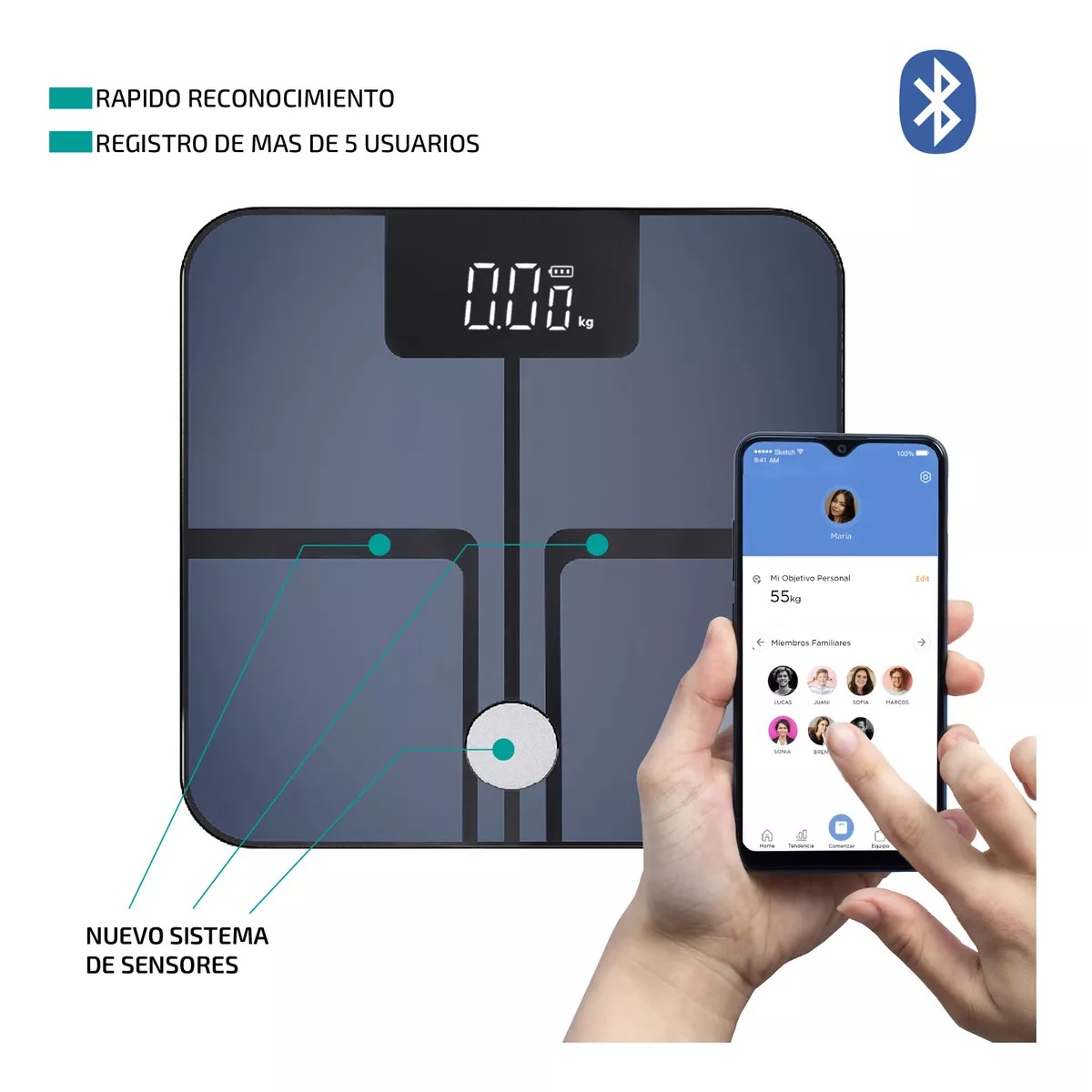 Bascula Digital Inteligente Bluetooth 180 Kg Negro
