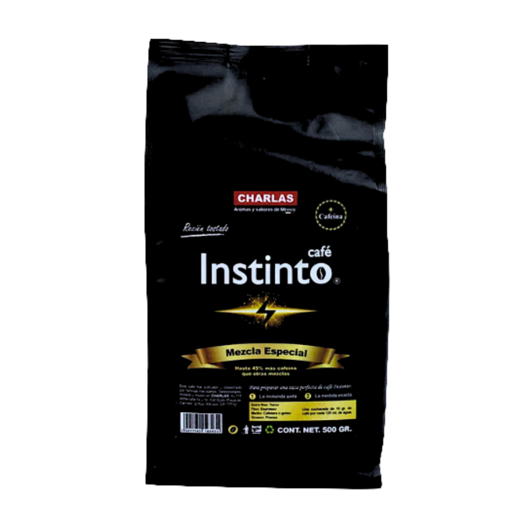 Café Instinto. Charlas Café®. Más Cafeína. Mezcla Arábica y Robusta 500 grs.