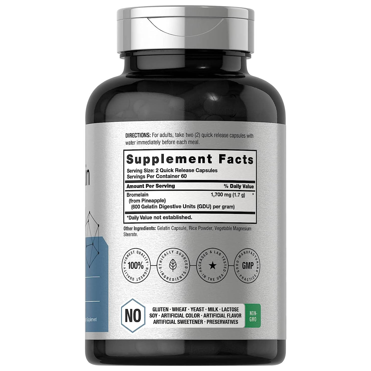 Bromelina 1700mg Horbäach 120 caps Suplemento de Enzimas de Piña Salud Digestiva