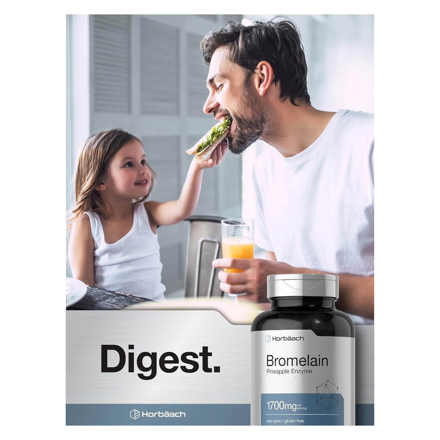 Bromelina 1700mg Horbäach 120 caps Suplemento de Enzimas de Piña Salud Digestiva