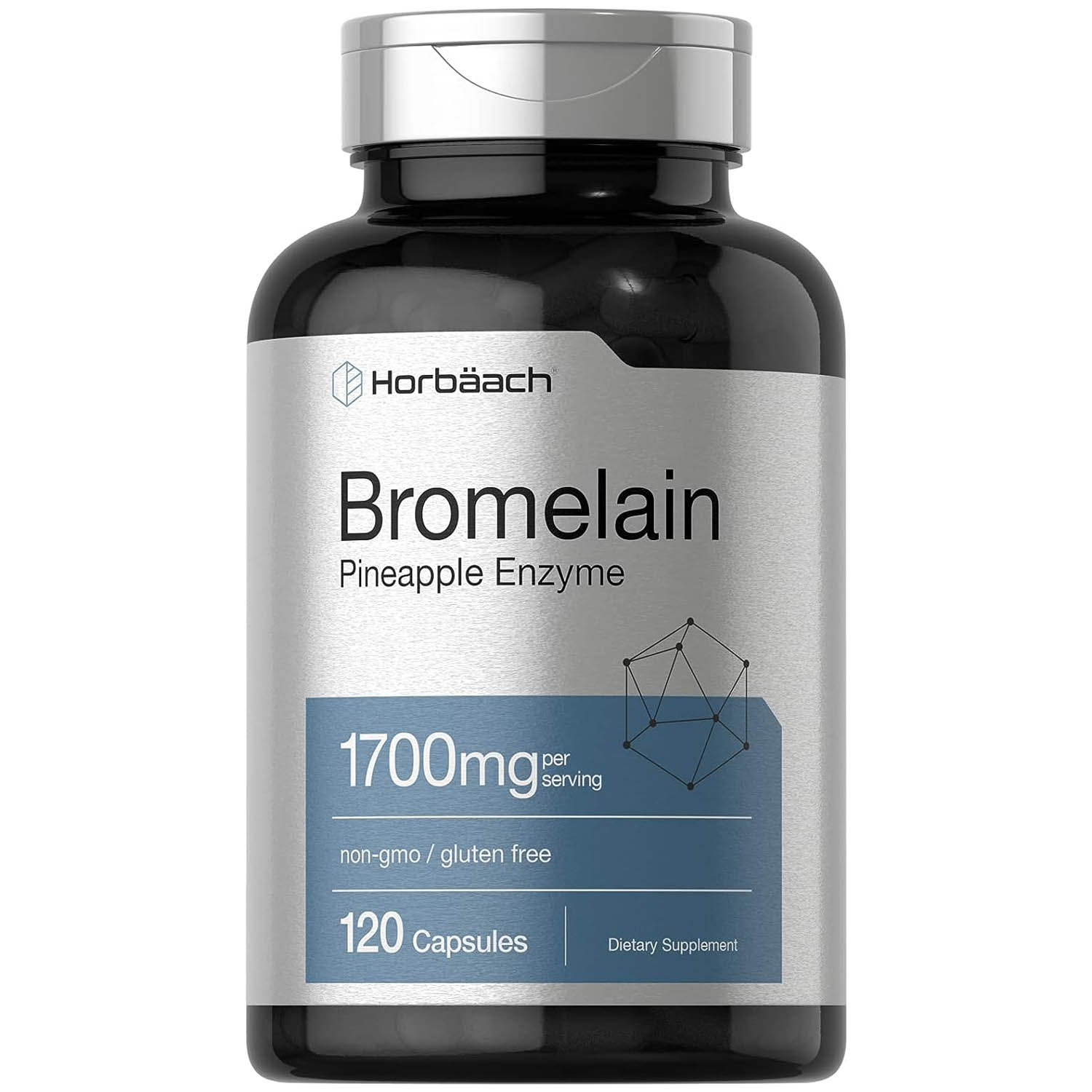Bromelina 1700mg Horbäach 120 caps Suplemento de Enzimas de Piña Salud Digestiva