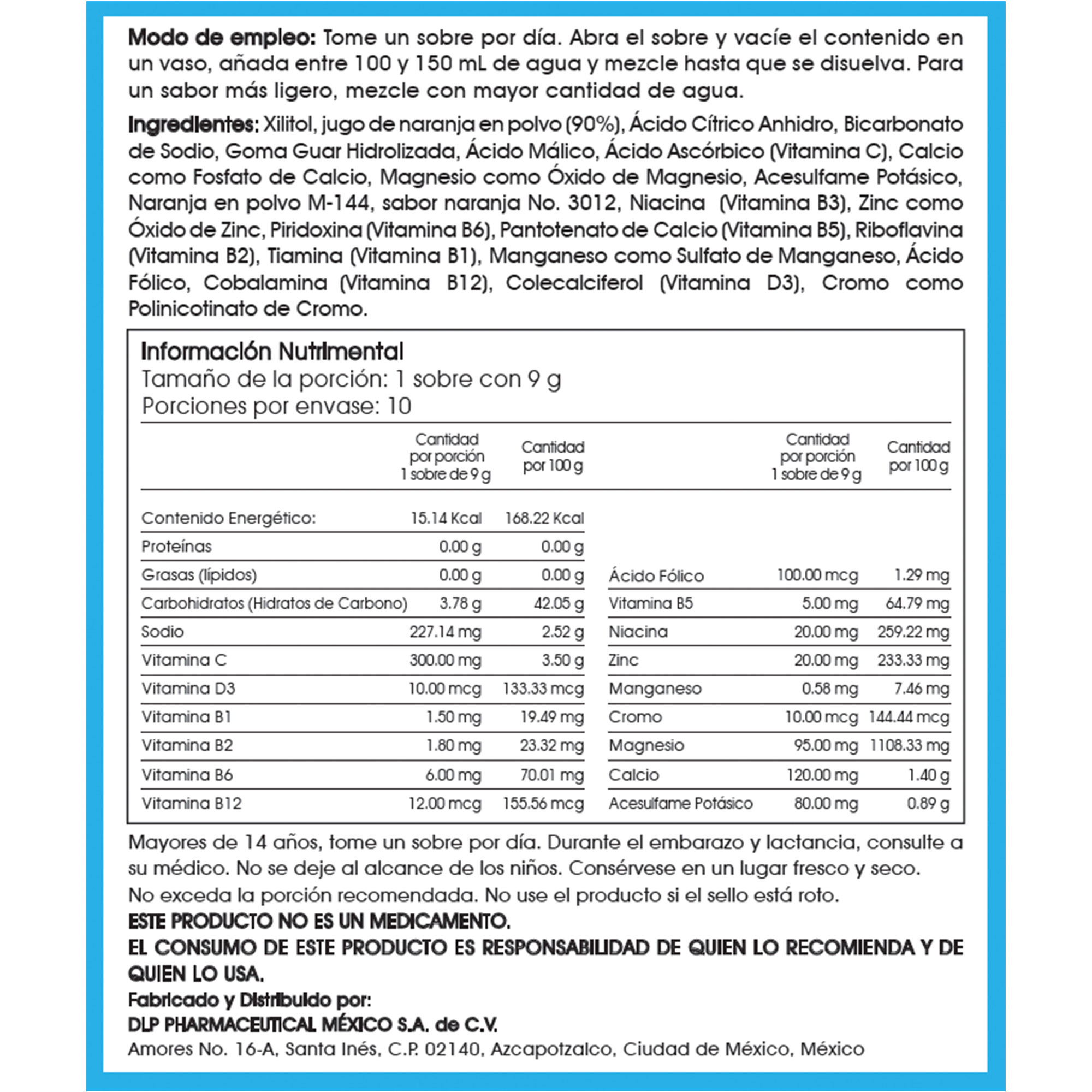C-Blast+D Cero Azucar,  Vitamina C, Vitamina D, Complejo B, Zinc y Antioxidantes Polvo Efervescente Sabor Naranja (caja con 10 sobres)