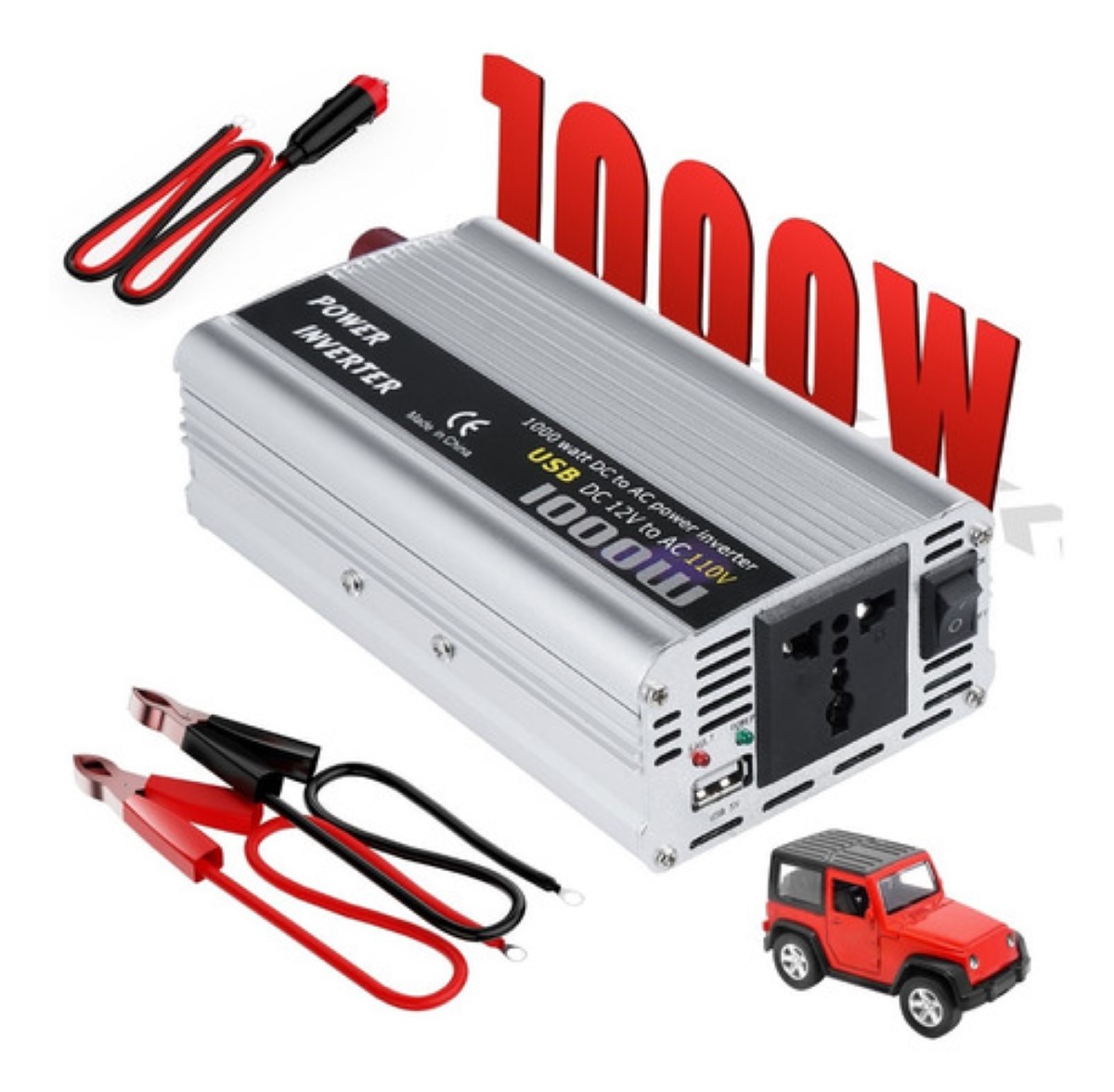 Convertidor De Corriente Auto Para Auto 1000w 12 A 110v Blanco