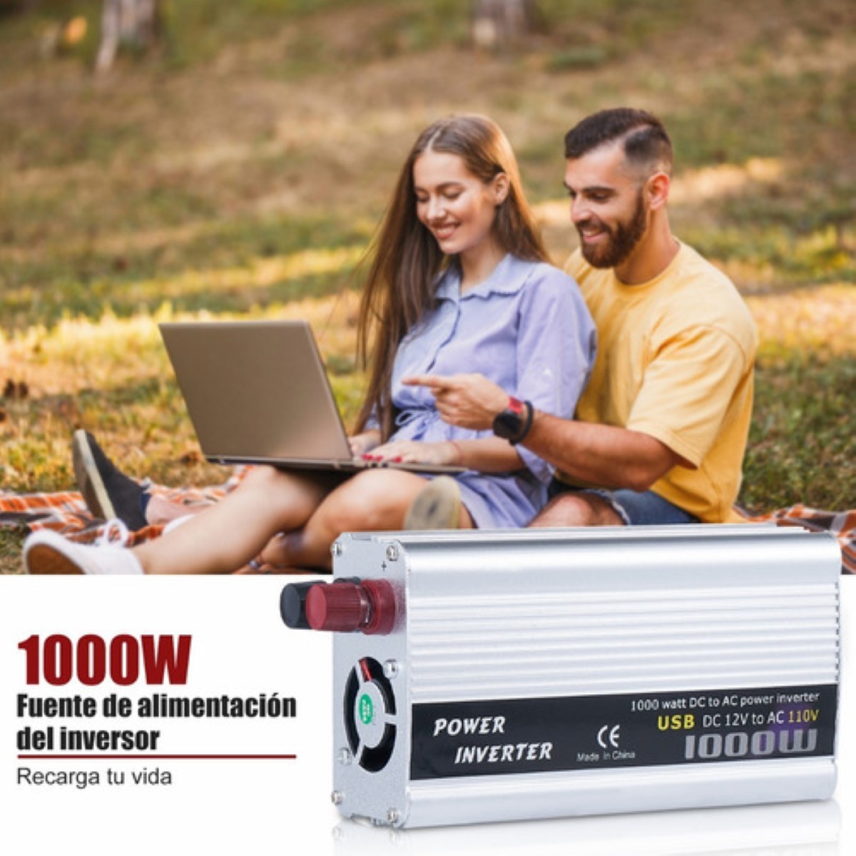 Convertidor De Corriente Auto Para Auto 1000w 12 A 110v Blanco