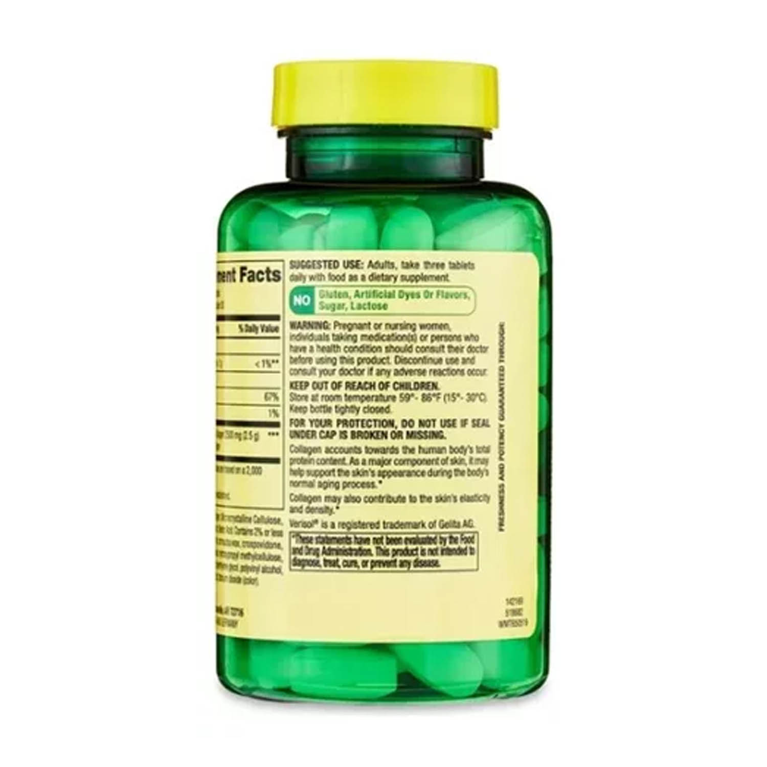 Colageno 2500mcg Spring Valley + Vitamina C 60mg con 90 tabletas