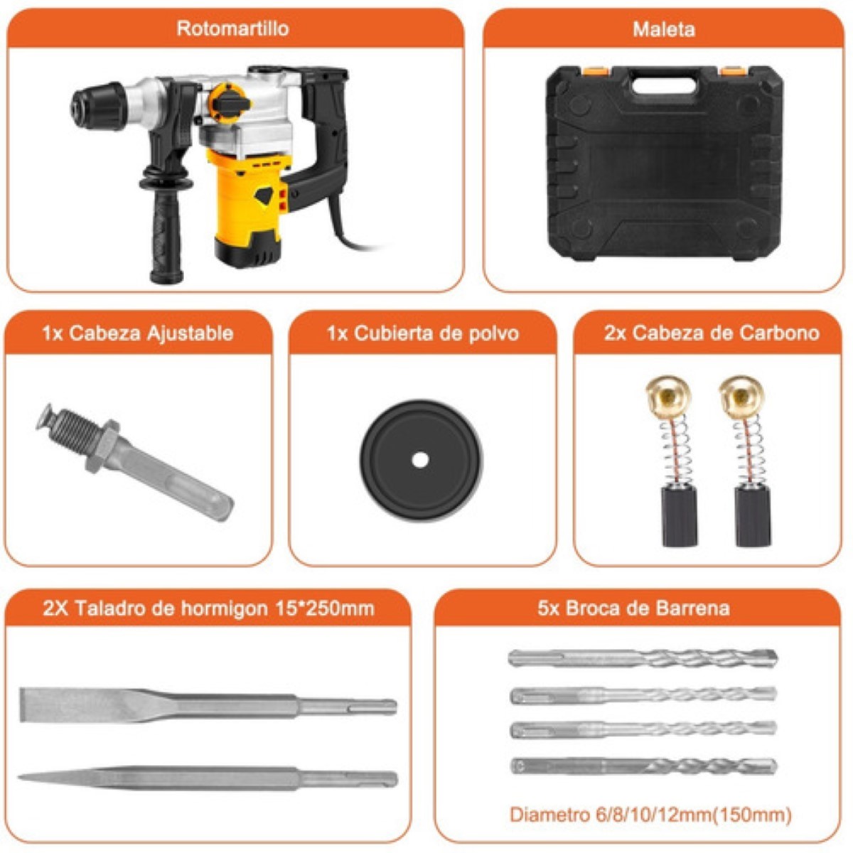 Rotomartillo Industrial Perforacion Taladros Sds 2000w Gris/Amarillo