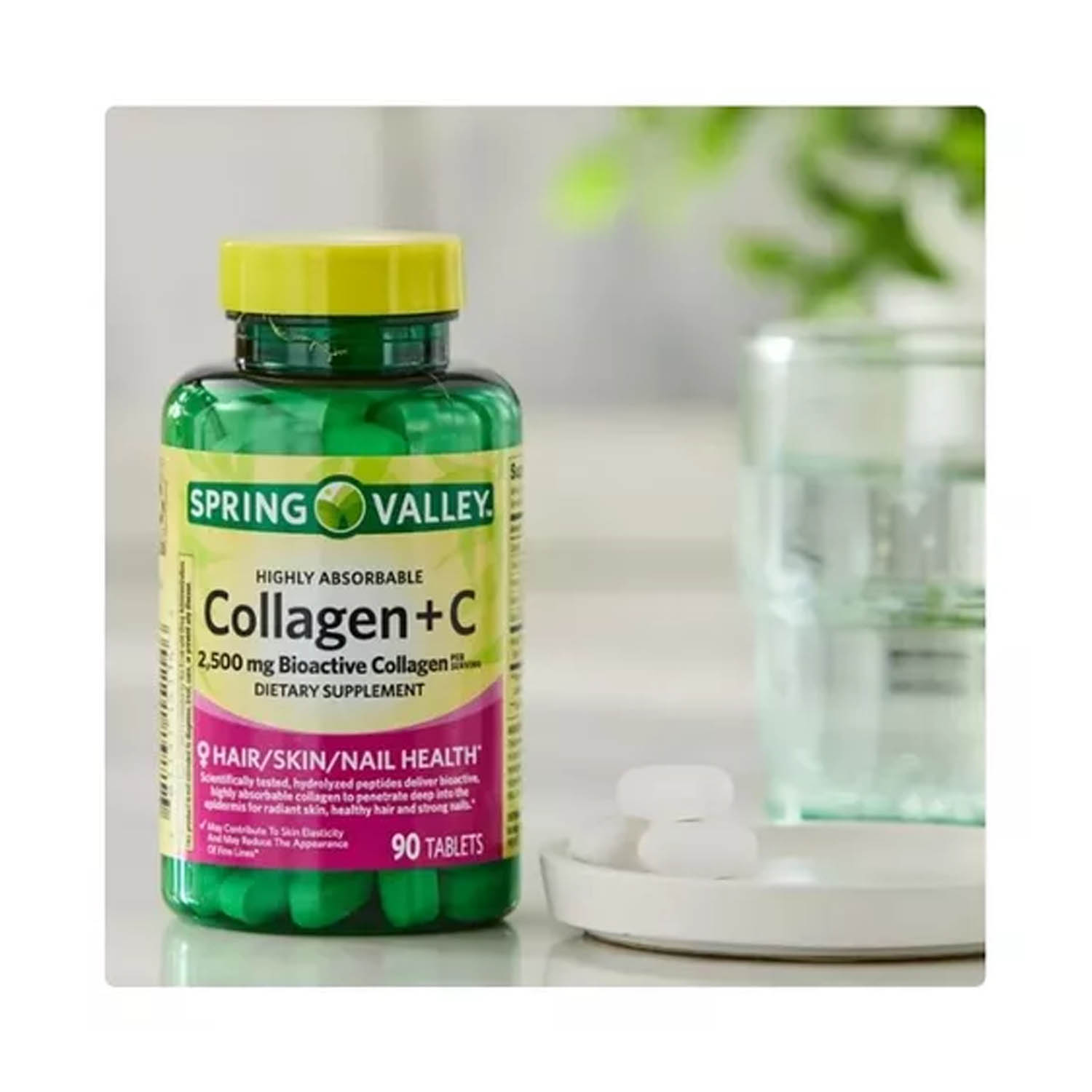 Colageno 2500mcg Spring Valley + Vitamina C 60mg con 90 tabletas