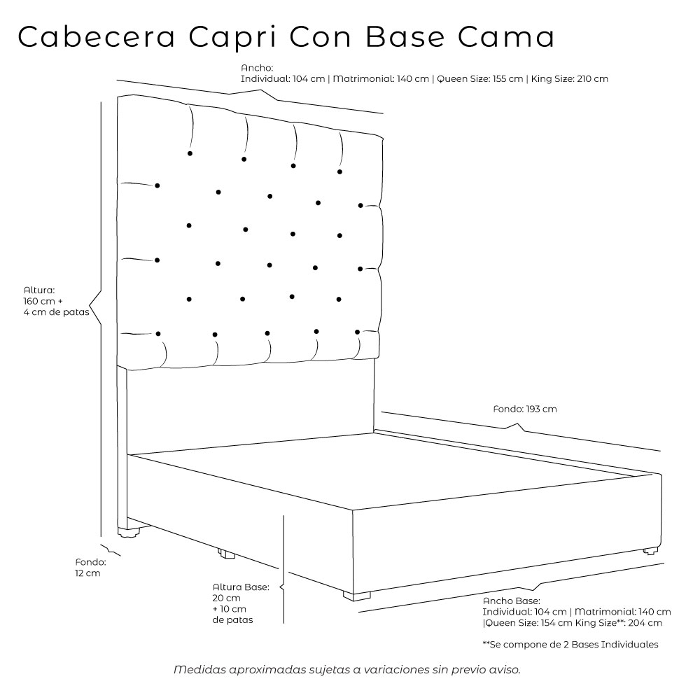 Cabecera King Size Dicasa Capri con Base Cama Columbia Beige Claro