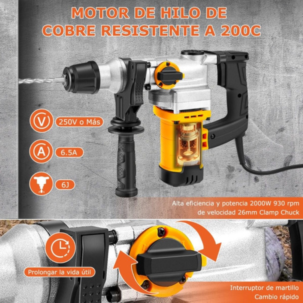 Rotomartillo Industrial Perforacion Taladros Sds 2000w Gris/Amarillo