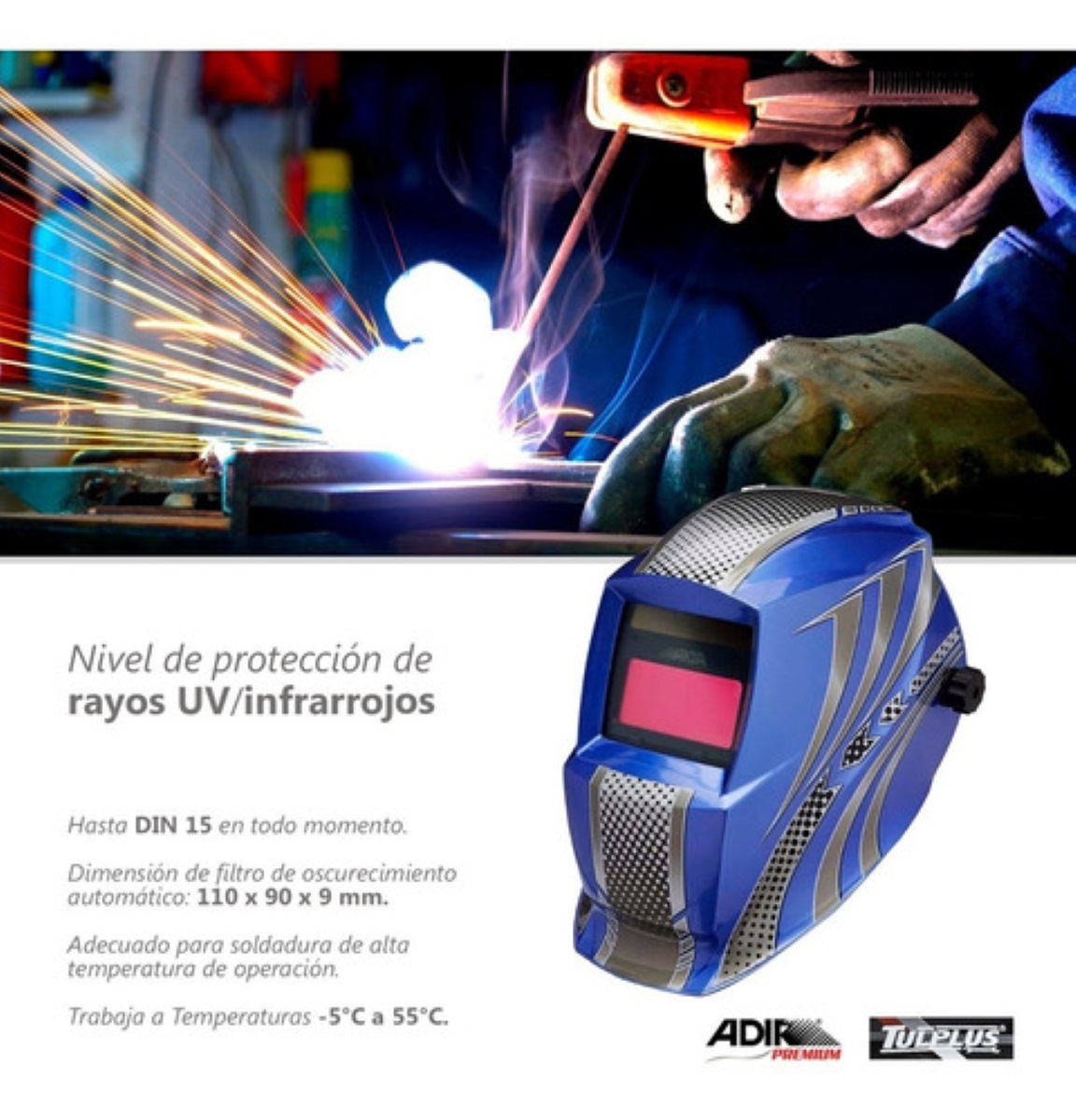 Careta De Soldar Uso Industrial Soldadura Electronica Diseño Azul
