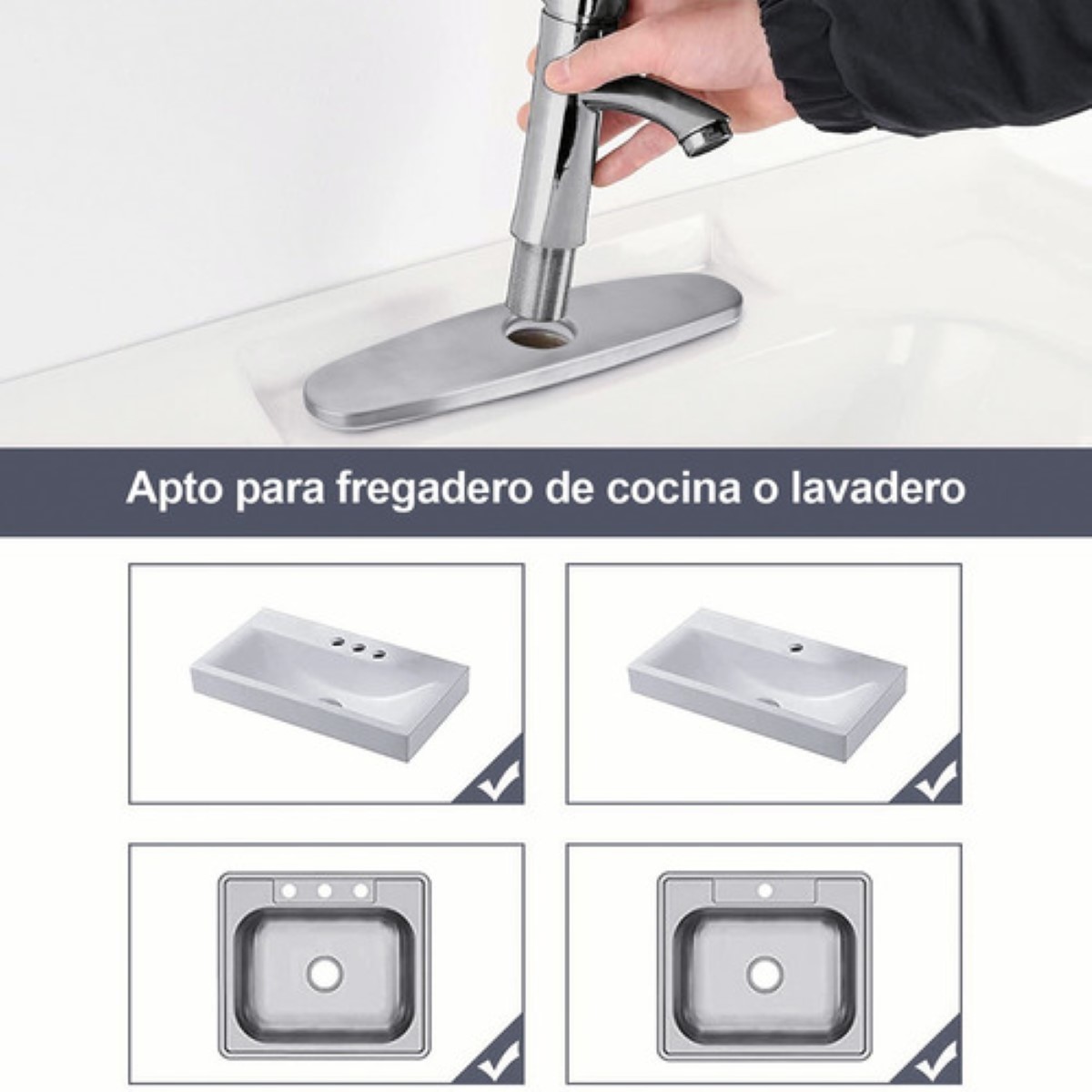 Tarja Acero Inoxid Cubierta Orificio Para Baño Cocina Grifo Gris