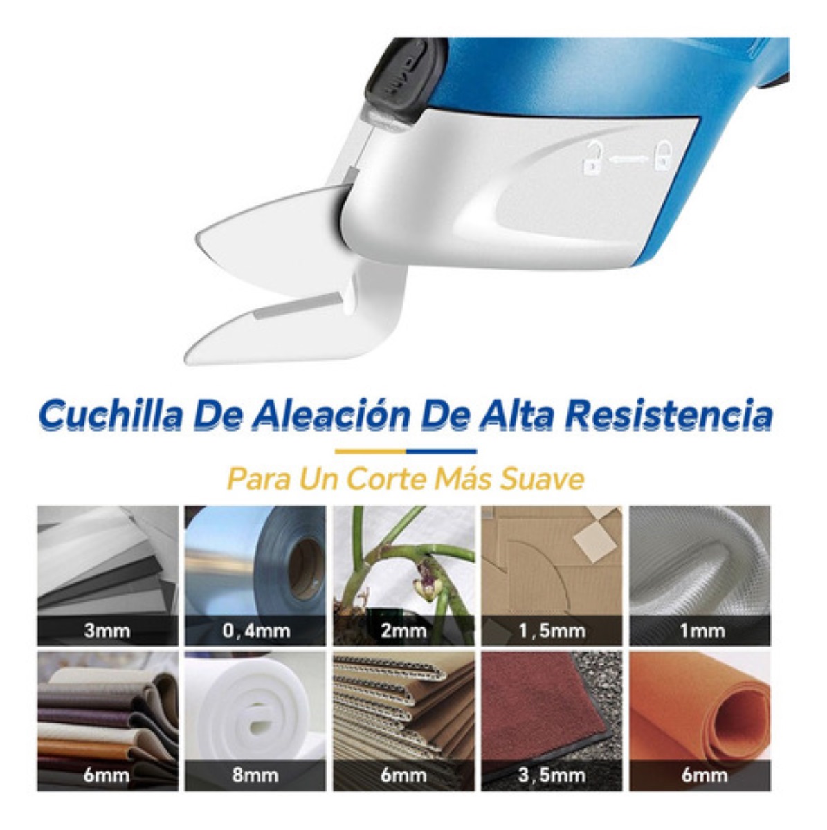 Tijera Eléctrica Inalámbrica Recargable Cortadora De Telas azul