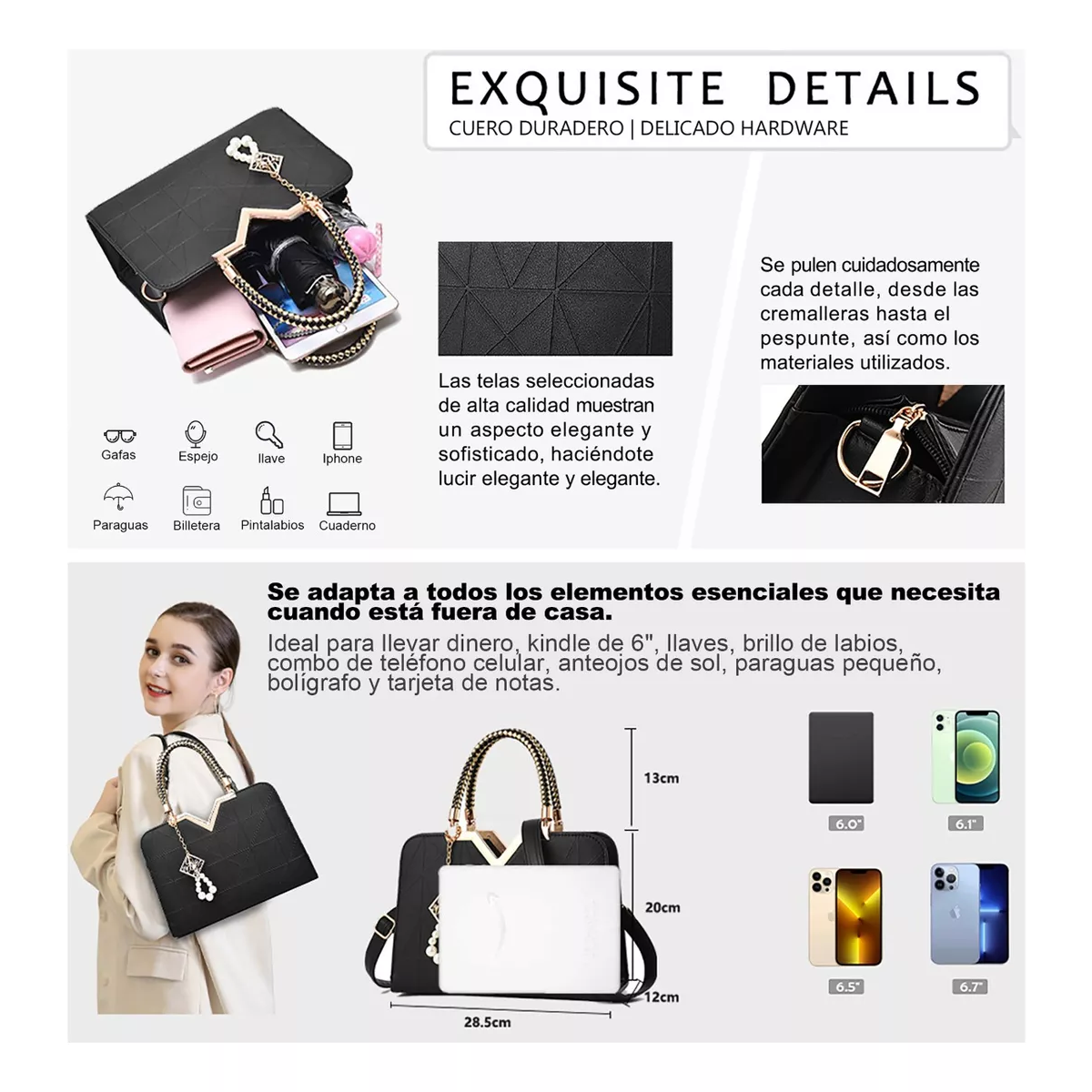 Bolso Negra Dama Elegante Impermeable De Viaje Para Laptop