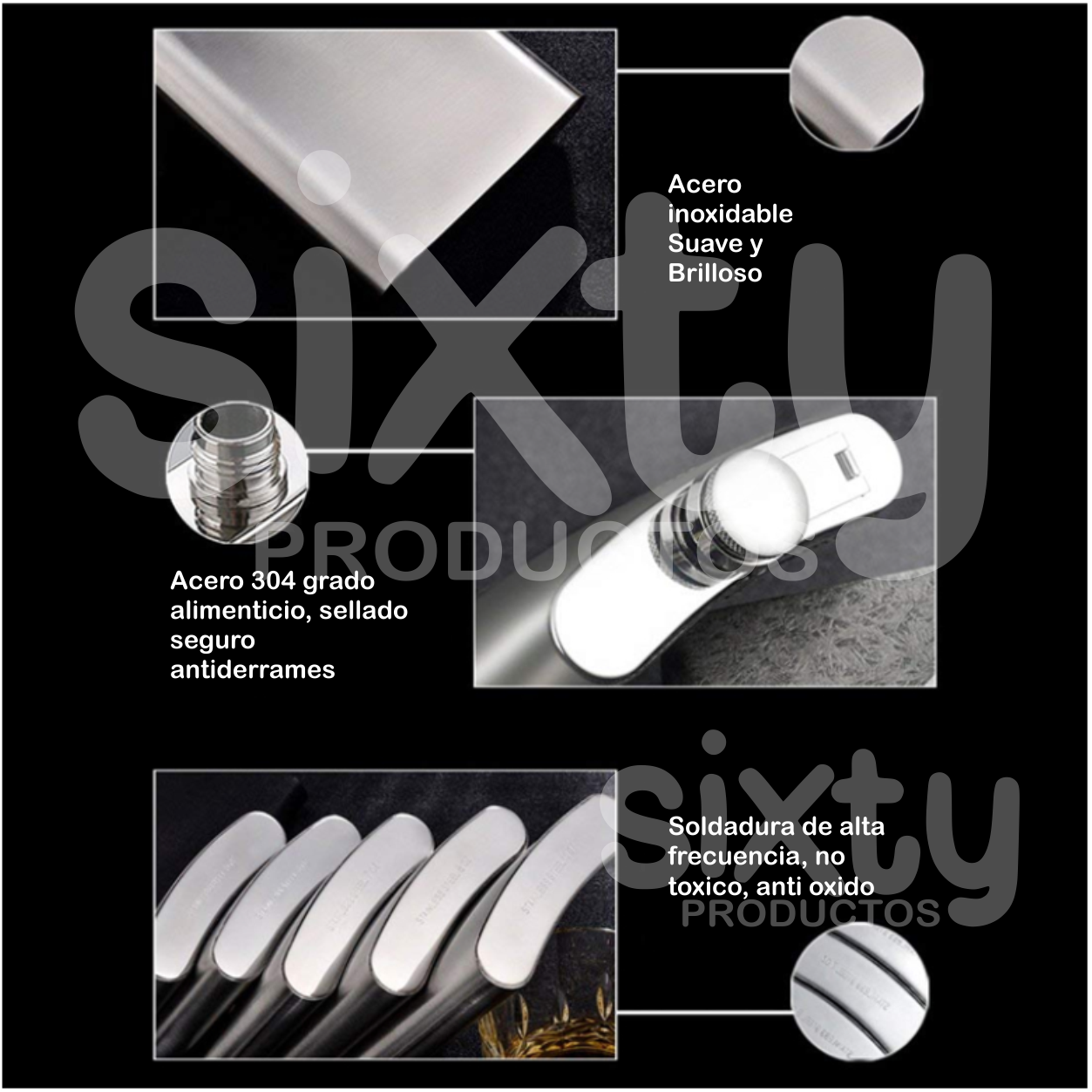 Licorera acero inoxidable capacidad 8oz (230ml) vaso shot y embudo incluido modelo Profugos del anexo