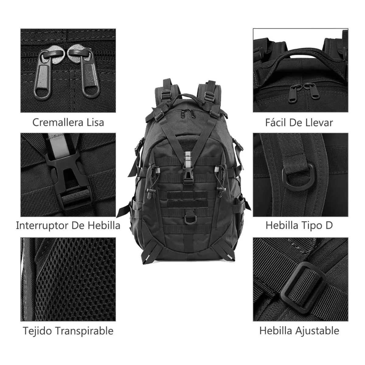 Mochila Táctica Militar Hombre Camping Impermeable 25l Negro