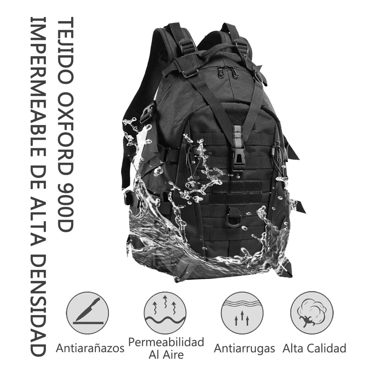 Mochila Táctica Militar Hombre Camping Impermeable 25l Negro