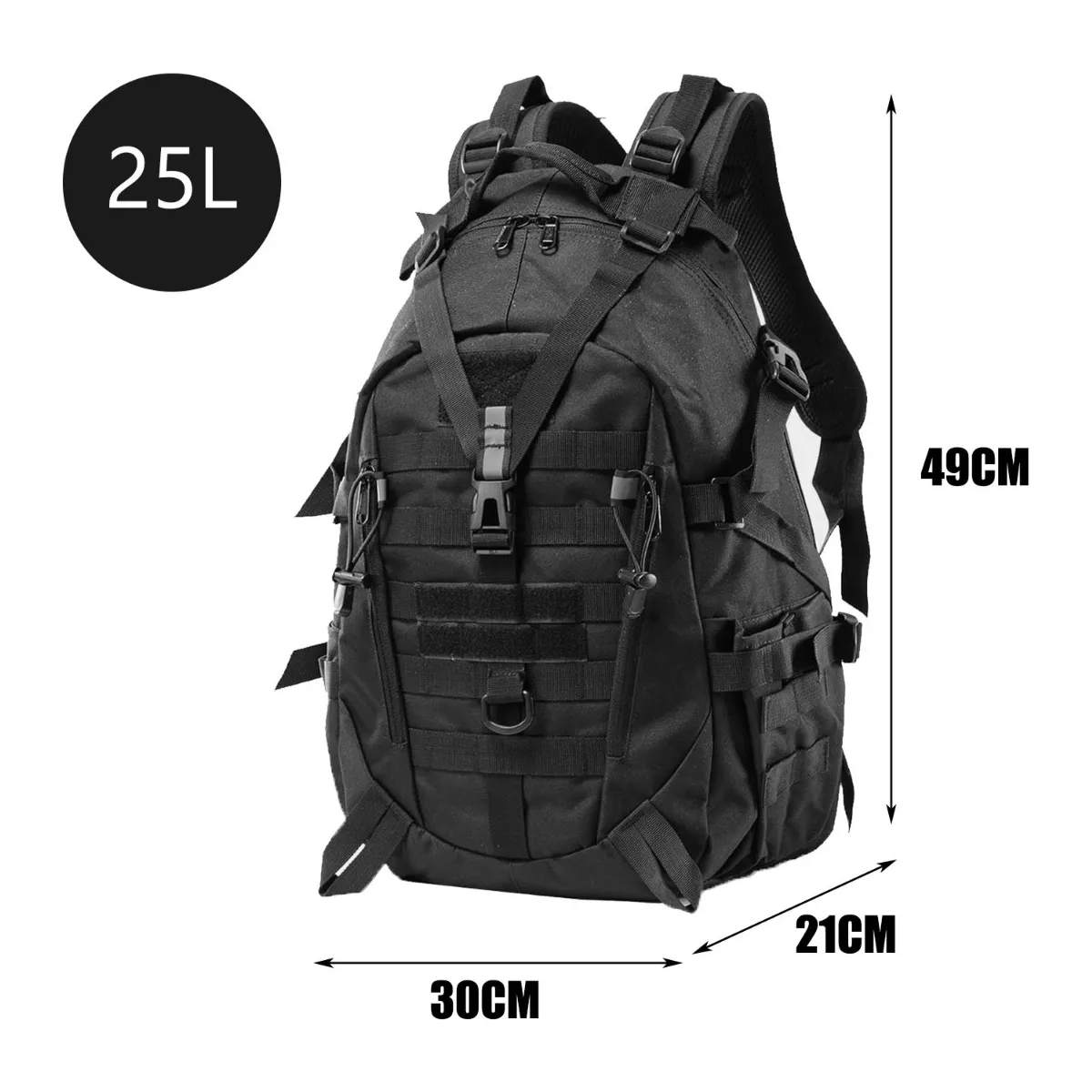 Mochila Táctica Militar Hombre Camping Impermeable 25l Negro