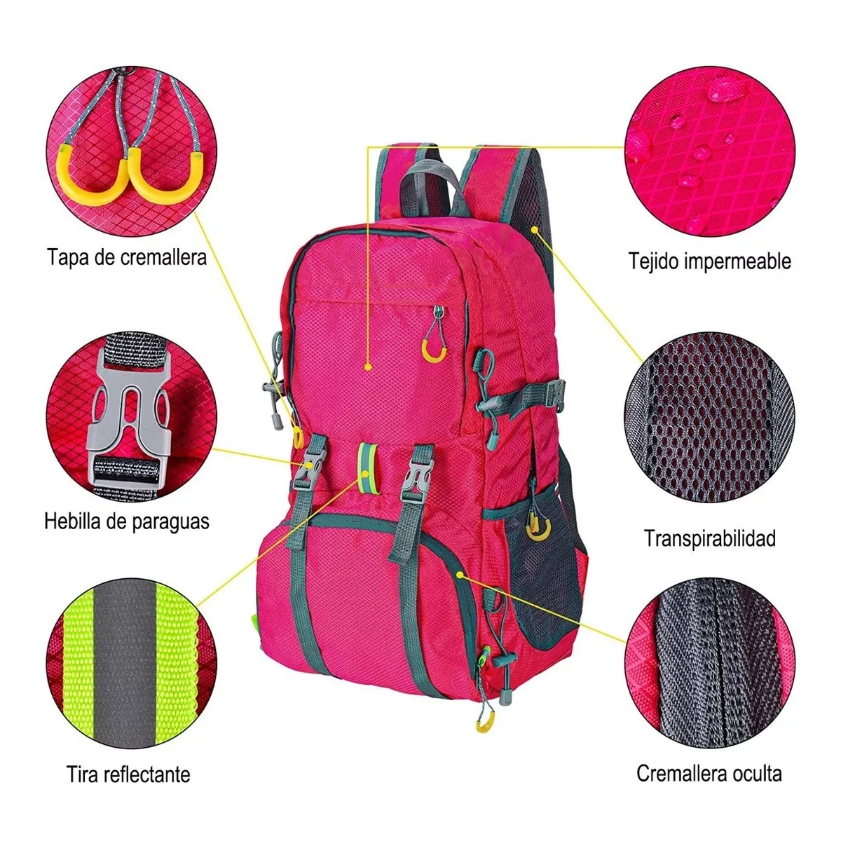 Mochila De Senderismo Para Acampar Impermeable Plegable 35l Red Purple