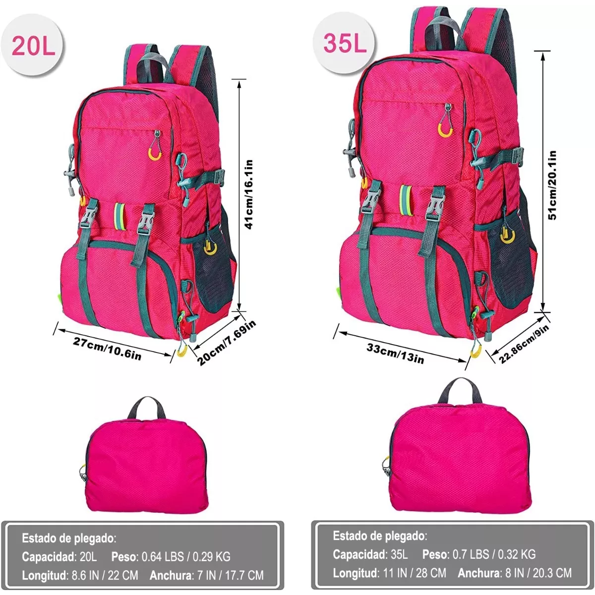 Mochila De Senderismo Para Acampar Impermeable Plegable 35l Red Purple