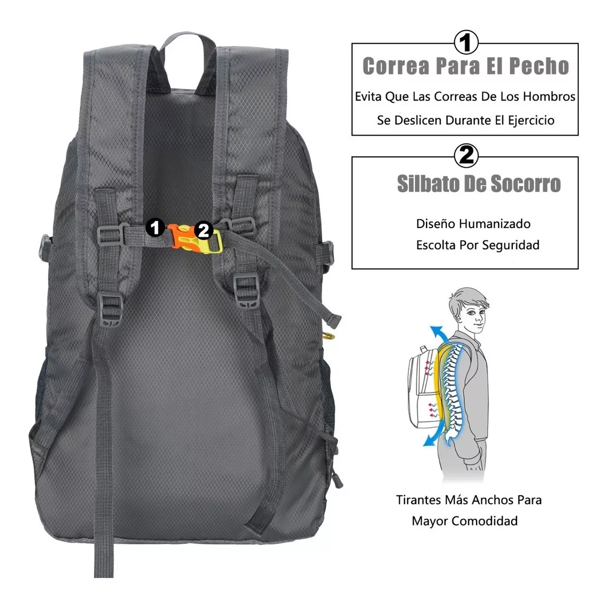 Mochila De Senderismo Para Acampar Impermeable Plegable 35l Gris