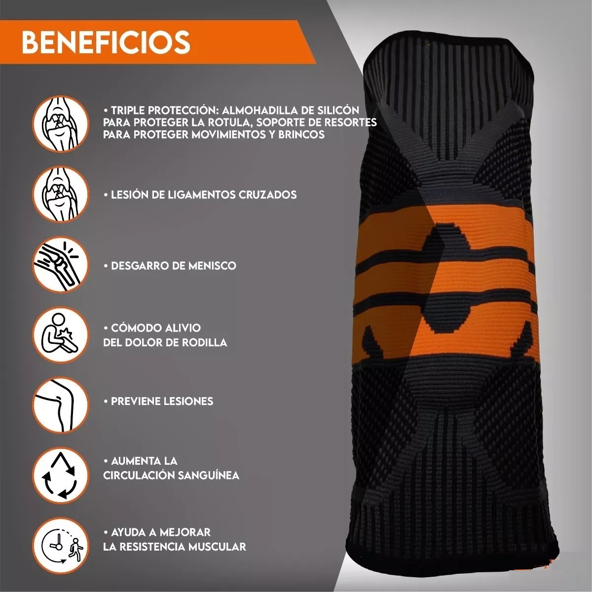 Rodillera Deportiva De Compresión Gel Ortopédica Negro XL