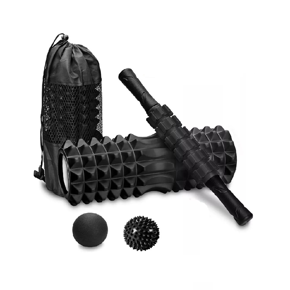 Rodillo De Espuma Para Yoga Pilates, Juego De Masaje 4 En 1 Negro