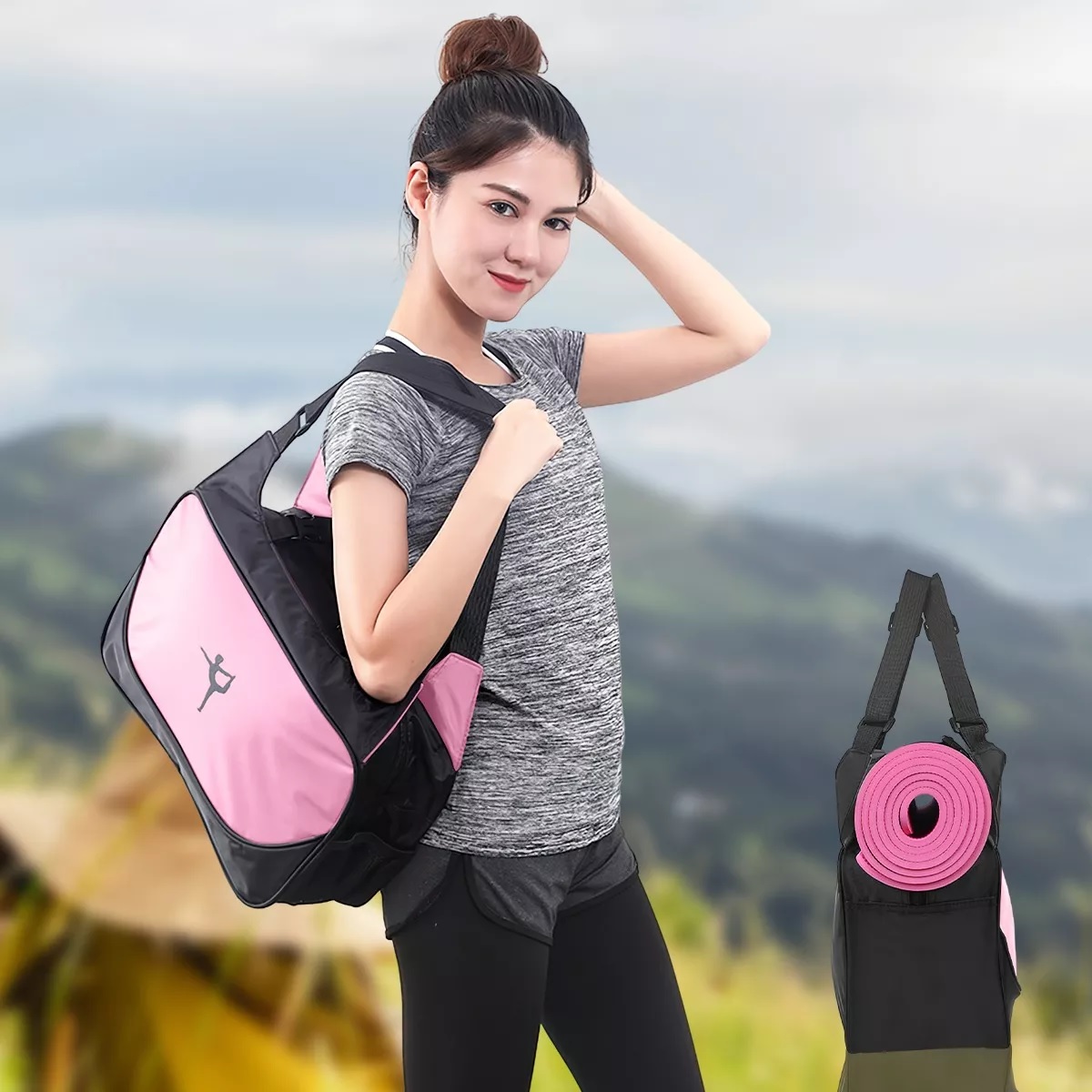 Bolsa De Yoga Mochila De Gym Bolsa Multifuncional Rosa.