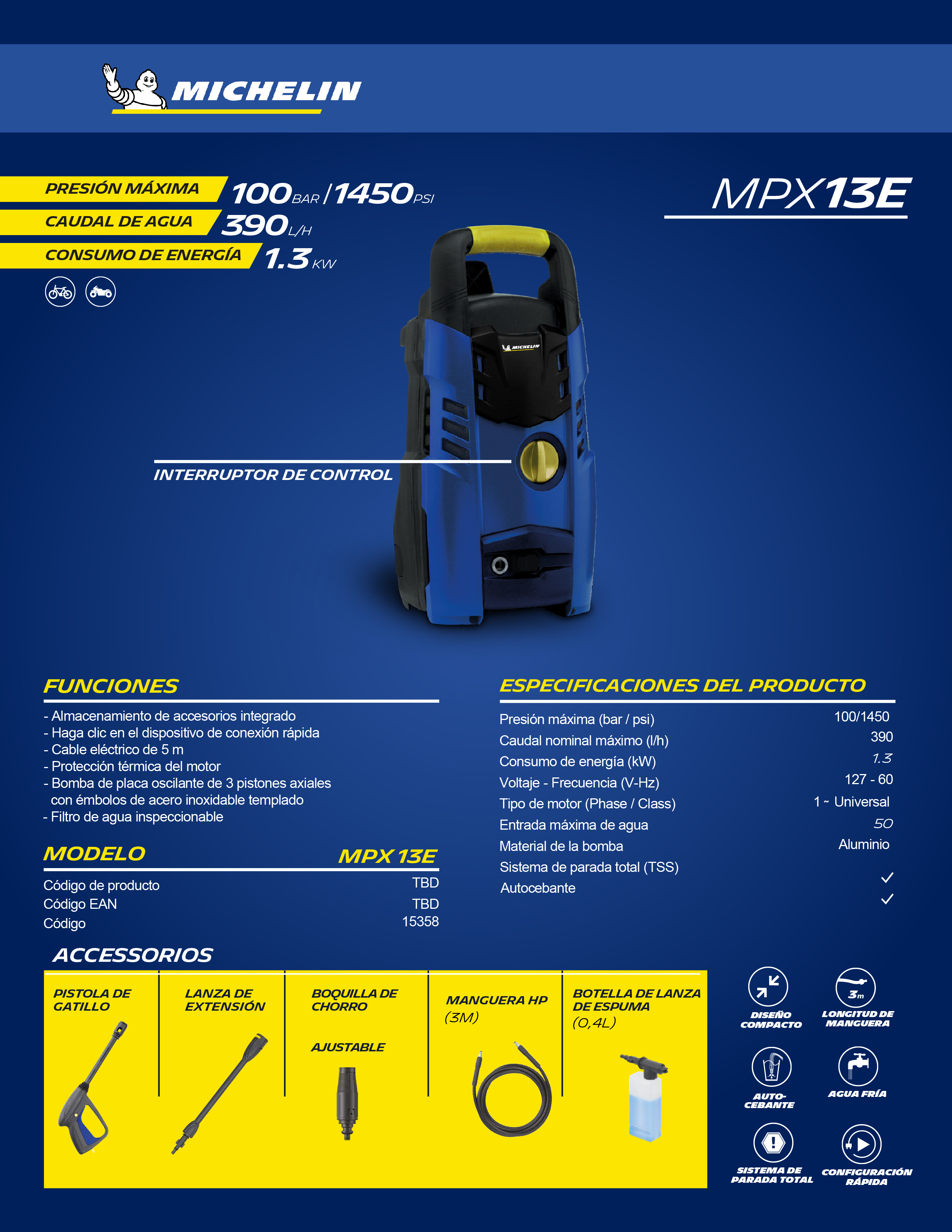 Hidrolavadora Michelin MPX13E 1450 psi 127v