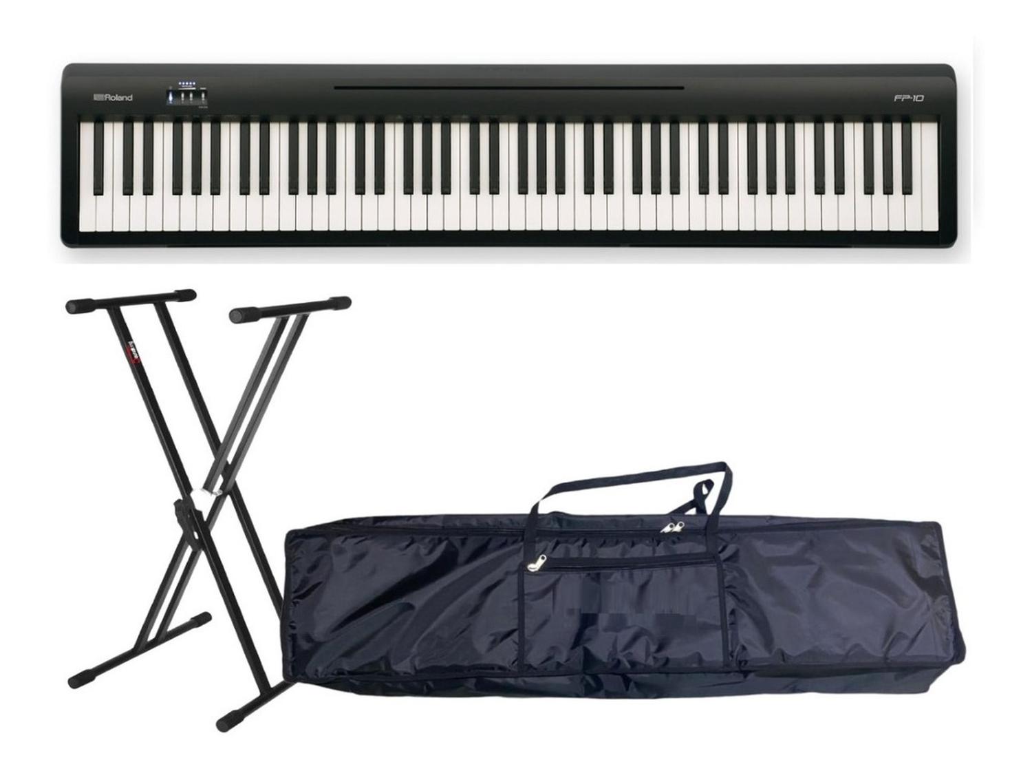 Roland Fp-10-bk Piano De 88 Teclas Paquete con funda y base.