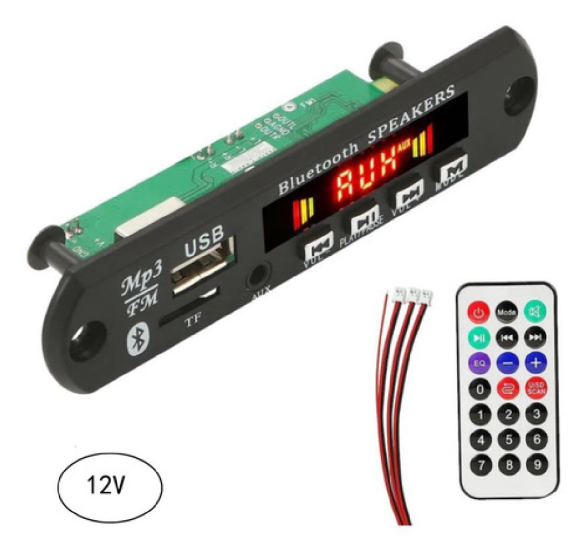 Modulo Reproductor De Audio Bluetooth Usb Sd Fm Auxiliar 12V Negro