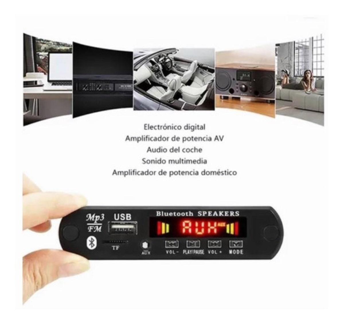 Modulo Reproductor De Audio Bluetooth Usb Sd Fm Auxiliar 12V Negro
