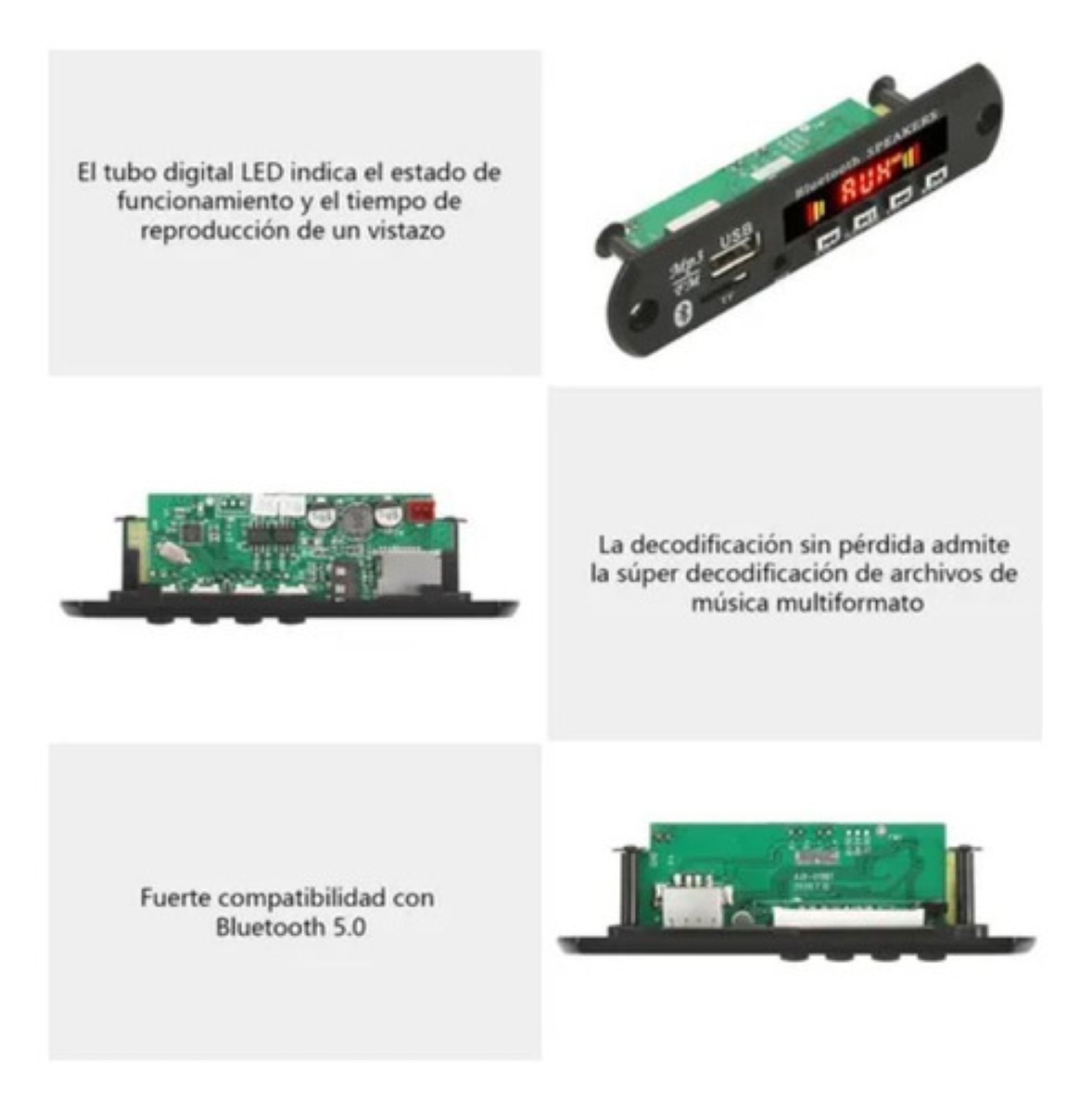 Modulo Reproductor De Audio Bluetooth Usb Sd Fm Auxiliar 12V Negro