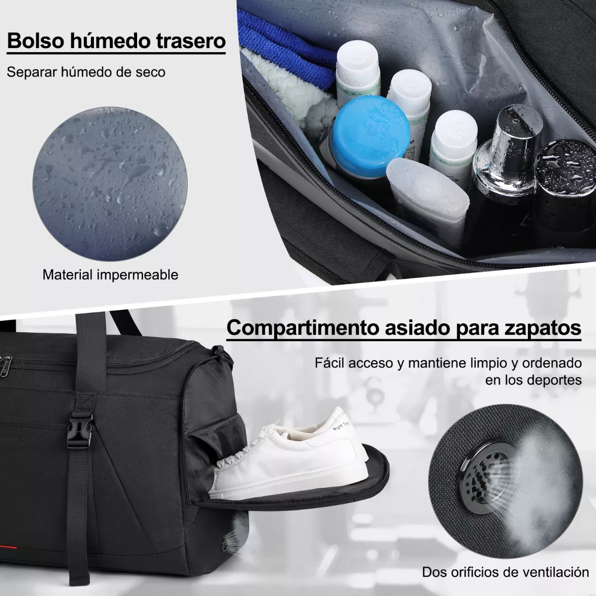 Maleta Deportiva Bolsa Gym Viaje Mochila Fitness Hombre 40l Negro