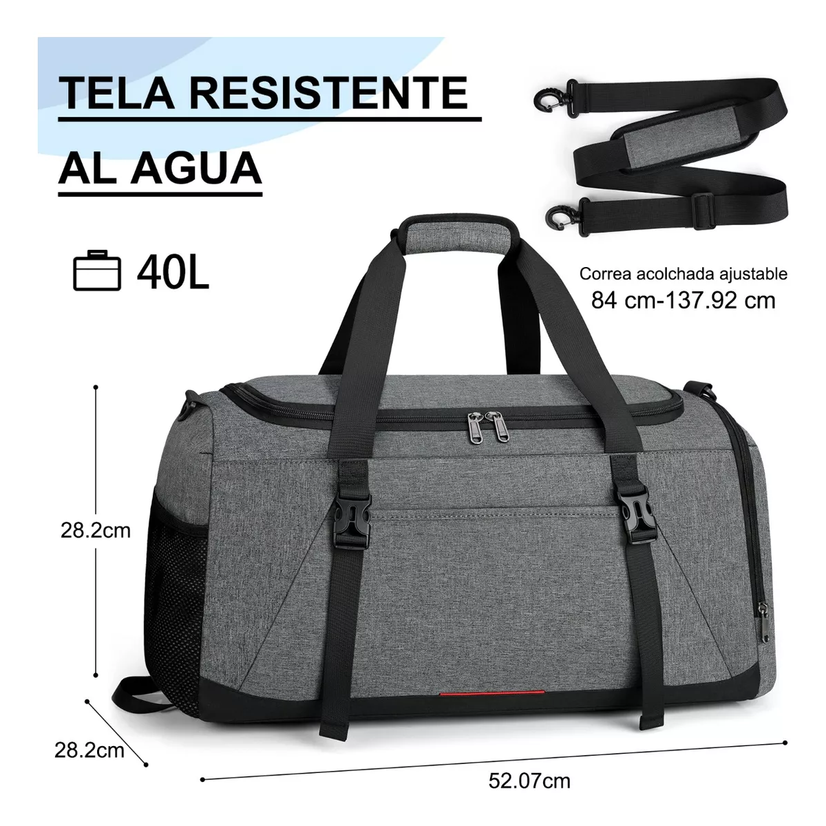 Maleta Deportiva Bolsa Gym Viaje Mochila Fitness Hombre 40l Gris
