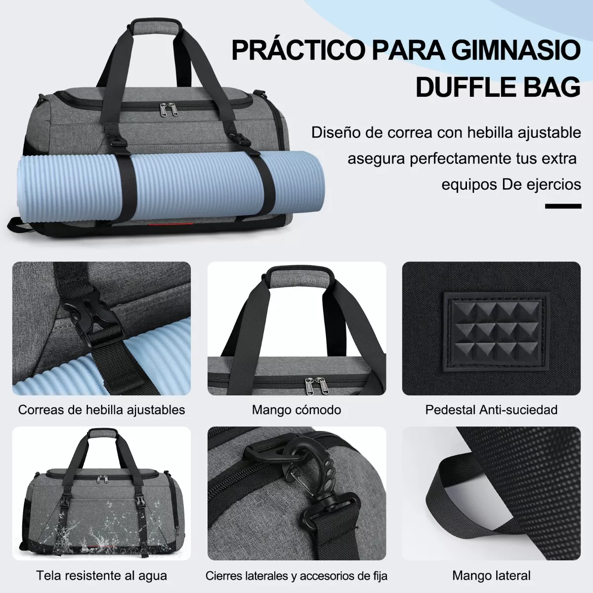 Maleta Deportiva Bolsa Gym Viaje Mochila Fitness Hombre 40l Gris
