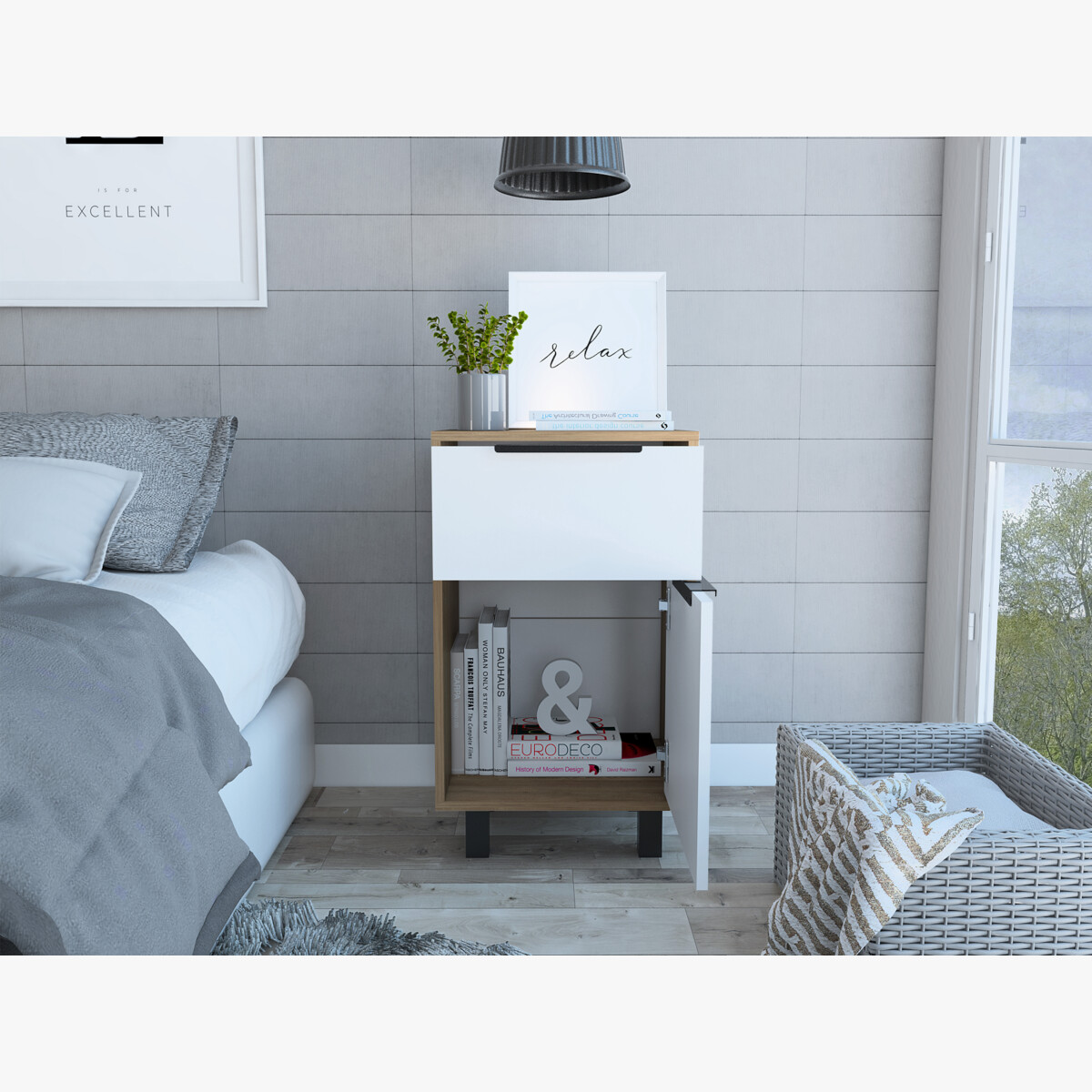 BURO ARMABLE IDEAL COMO MESA DE NOCHE PARA LA RECAMARA CON DOS CAJONES MODELO KAIA