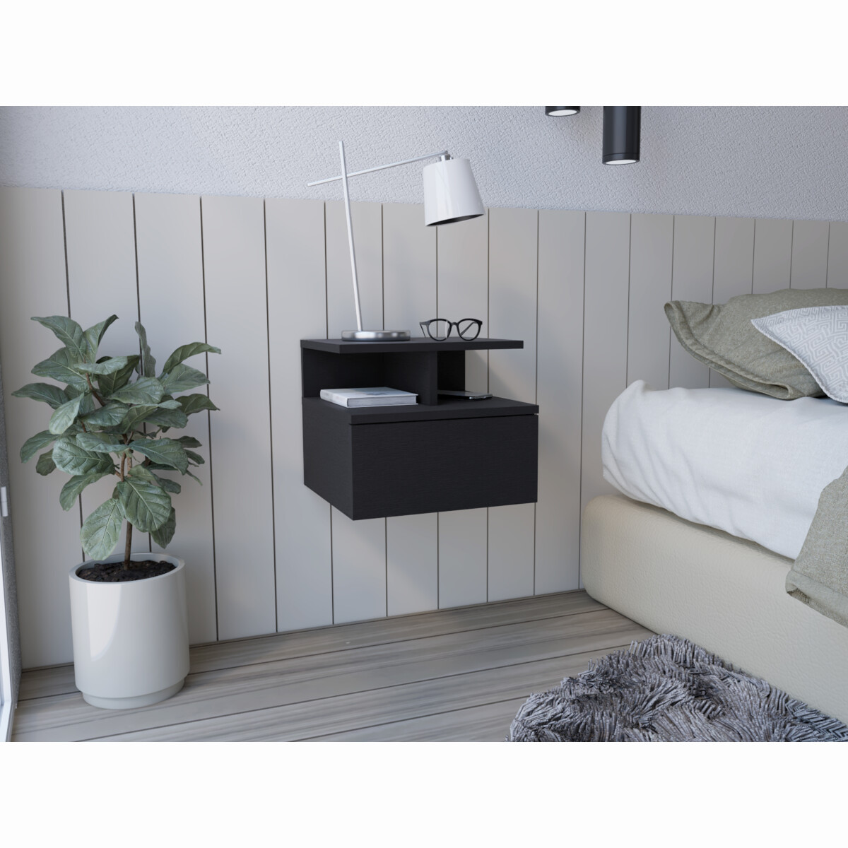 BURO ARMABLE FLOTANTE IDEAL PARA LA RECAMARA CON UN CAJON Y UN ENTREPAÑO COLOR CHOCOLATE