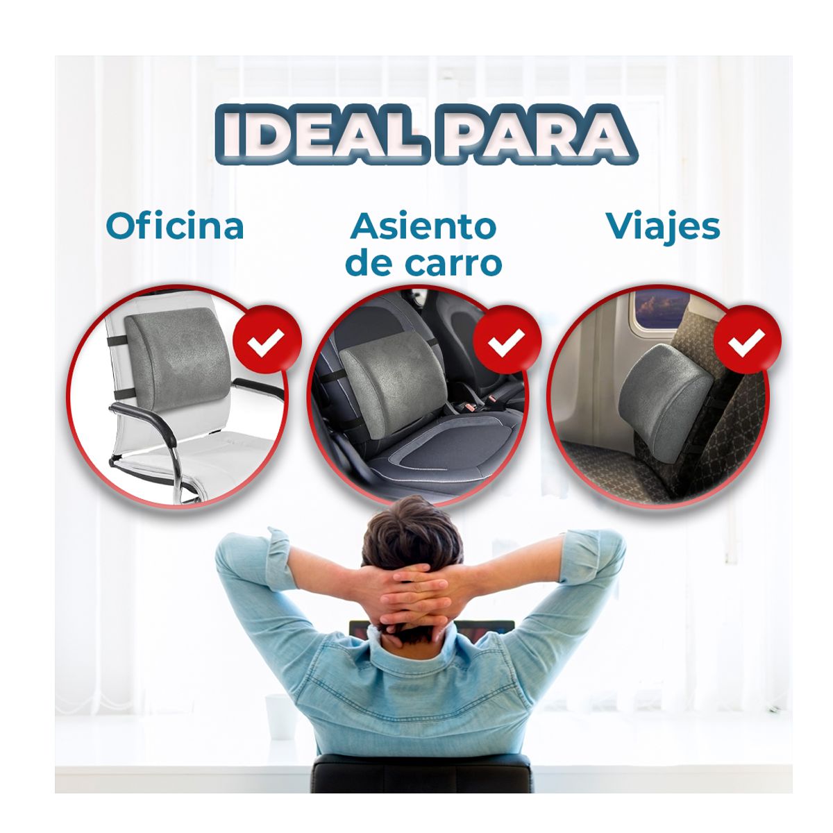 Cojin Para Soporte Lumbar Para Sillas Sillones Asiento de Auto Gris.