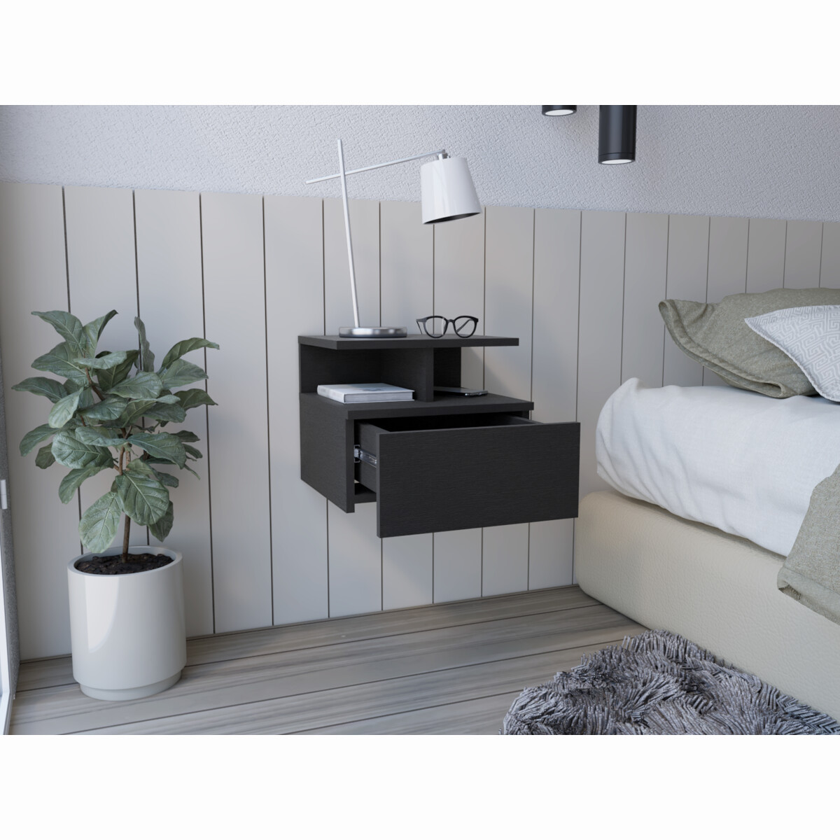 BURO ARMABLE FLOTANTE IDEAL PARA LA RECAMARA CON UN CAJON Y UN ENTREPAÑO COLOR CHOCOLATE