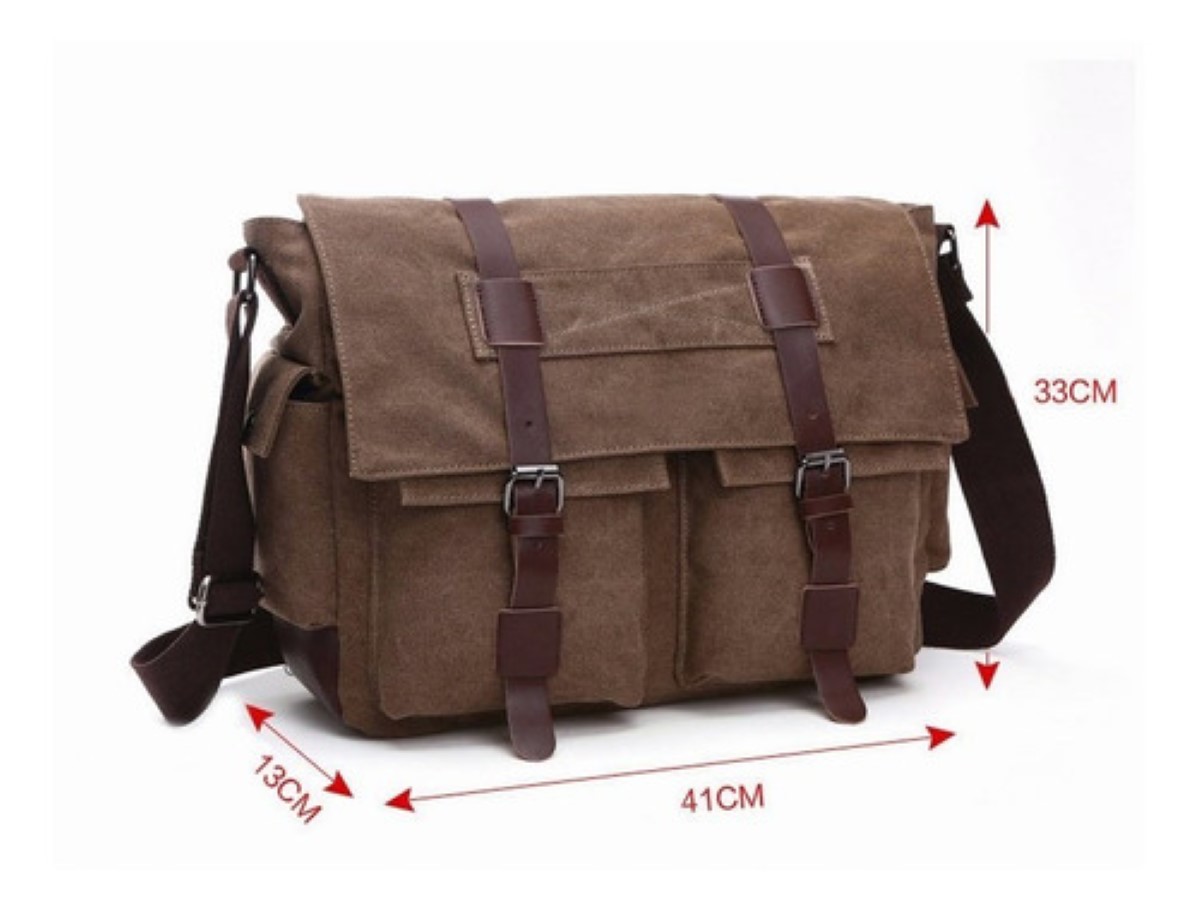 Bandolera Hombre Bolsa De Mensajero De Lona Militar Negro.