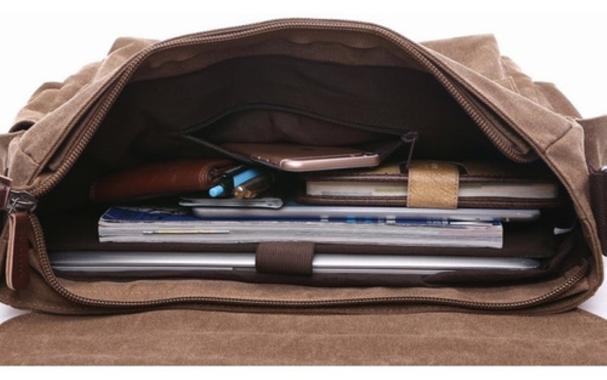 Bandolera Hombre Bolsa De Mensajero De Lona Militar Negro.